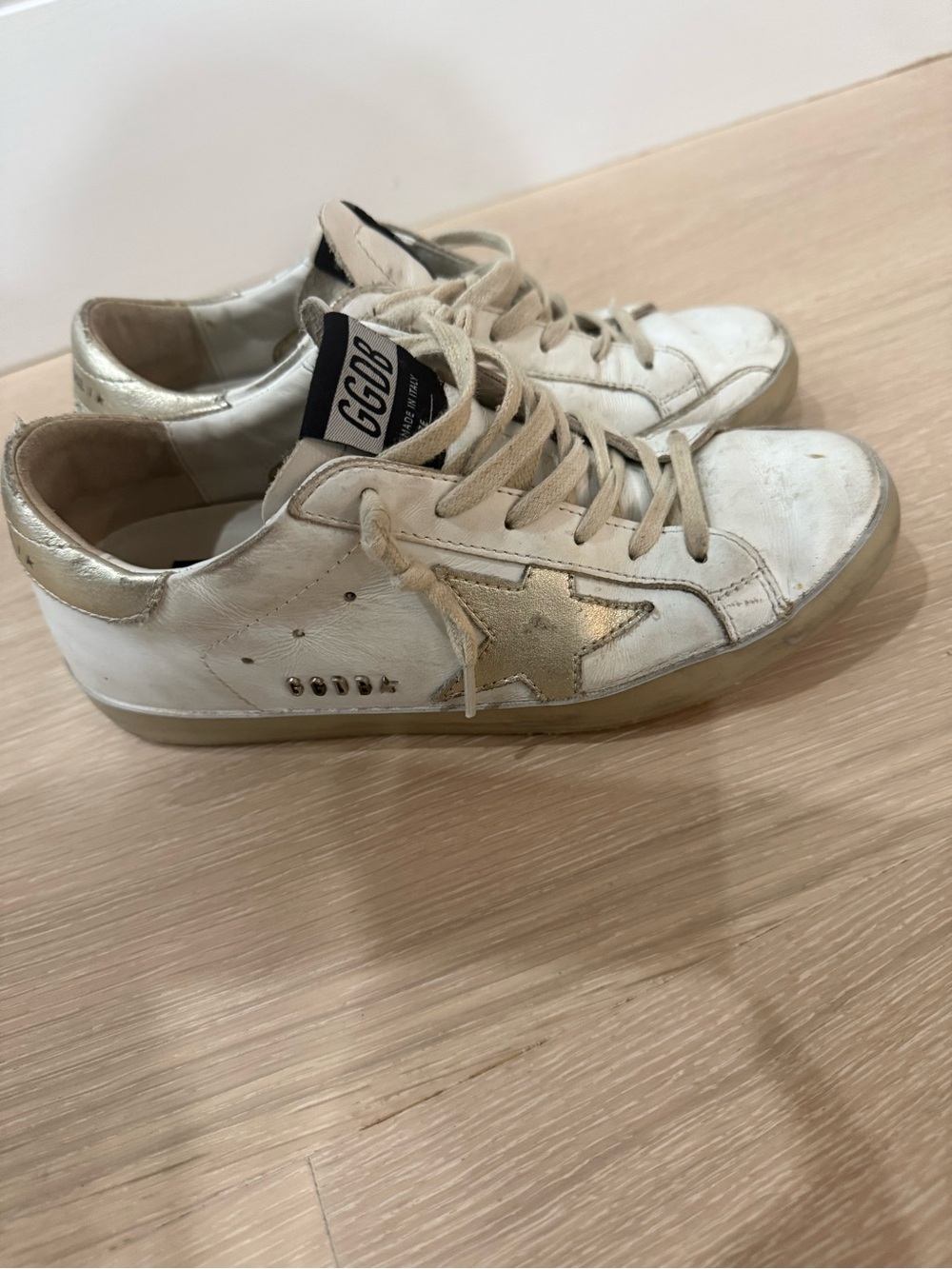 Women’s White Leather Sneakers with Gold Star